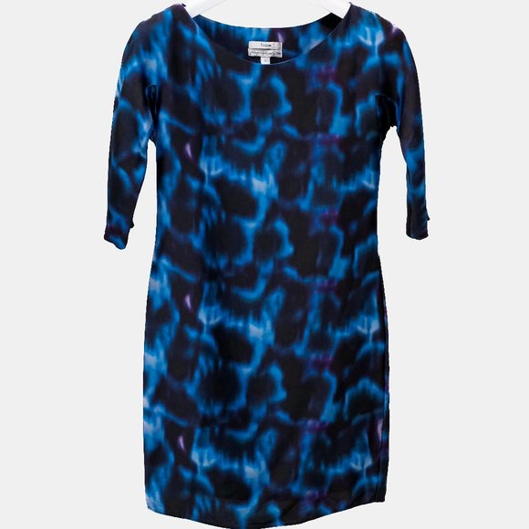 Erdem Abstract Blue Print Shift Knee-Length Dress - Picture 1 of 9